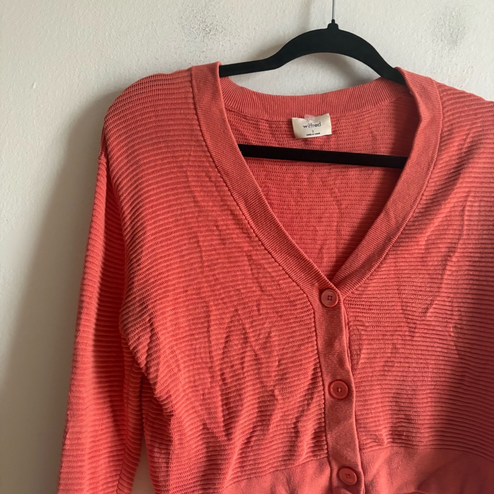 Aritzia Wilfred Sz S Light Knit Orange Cropped Cardigan Sweater - Picture 3 of 8